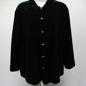 Black Velvet Button Up Blouse Petite Size Large